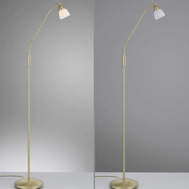 LED Stehleuchte messing matt Opalglas 3 Stufen Touchdimmer verstellbar