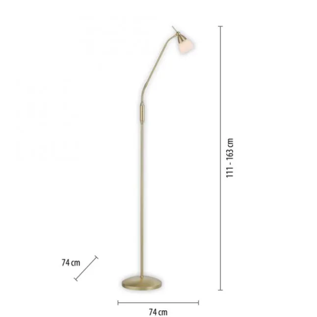 LED Stehleuchte messing matt Opalglas 3 Stufen Touchdimmer verstellbar