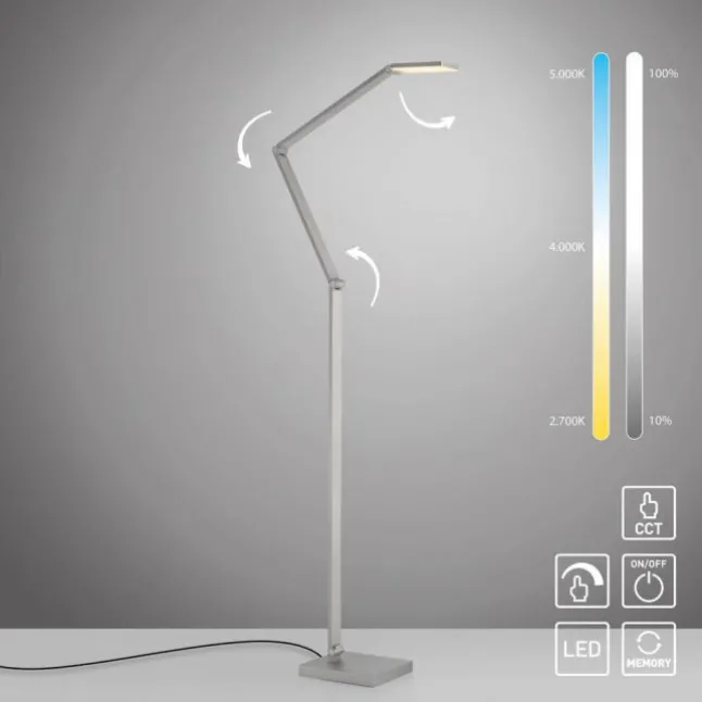 LED Stehleuchte SAMSKY, silber, dimmbar, höhenverstellbar, Farbtemperatursteuerung