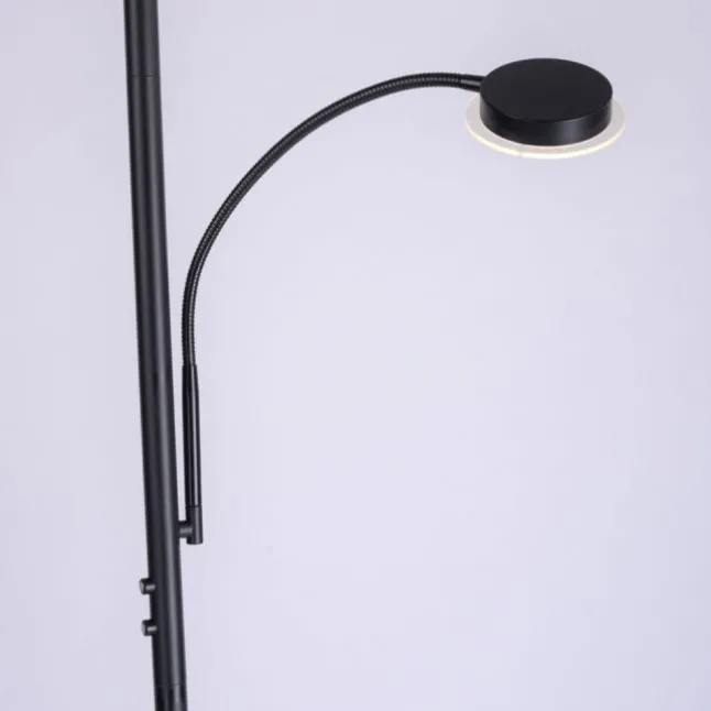 LED-Stehleuchte, schwarz, dimmbar, Touchdimmer, Lesearm, Fluterkopf einstellbar