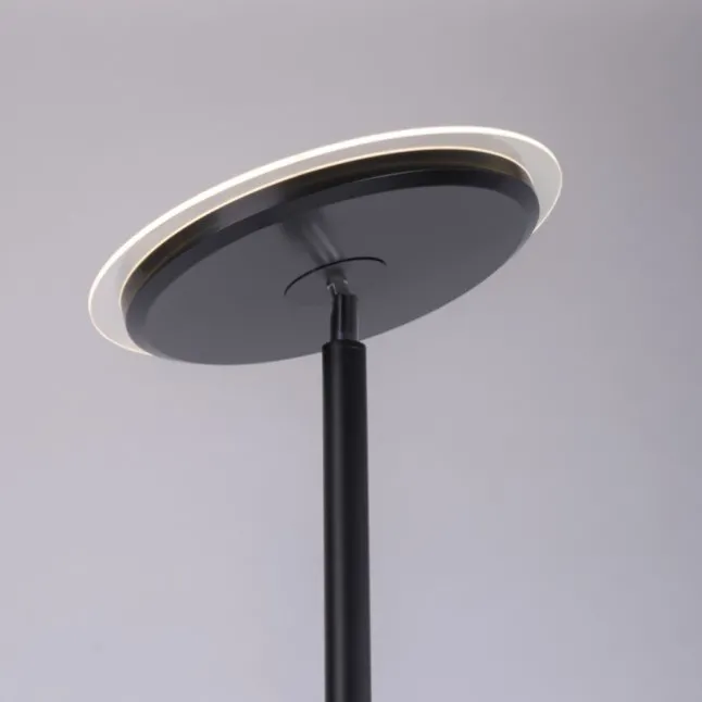 LED-Stehleuchte, schwarz, dimmbar, Touchdimmer, Lesearm, Fluterkopf einstellbar