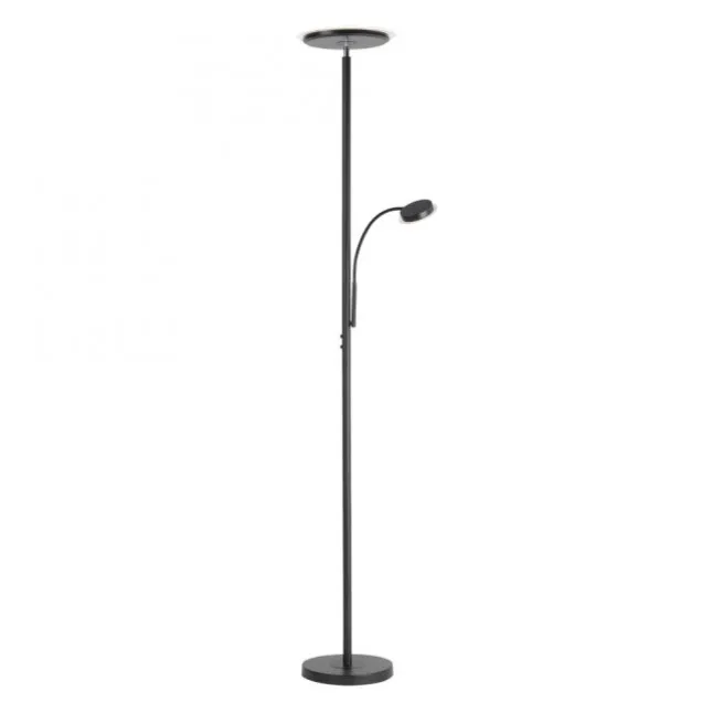 LED-Stehleuchte, schwarz, dimmbar, Touchdimmer, Lesearm, Fluterkopf einstellbar