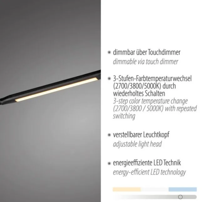 LED Stehleuchte schwarz dimmbar 3 Stufen CCT Touchdimmer Spots drehbar