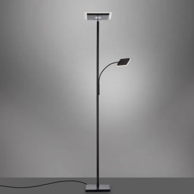 LED Stehleuchte, schwarz, dimmbar Touchdimmer Lesearm zuschaltbar, eckig