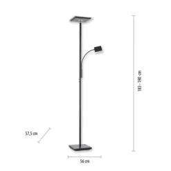LED Stehleuchte, schwarz, dimmbar Touchdimmer Lesearm zuschaltbar, eckig
