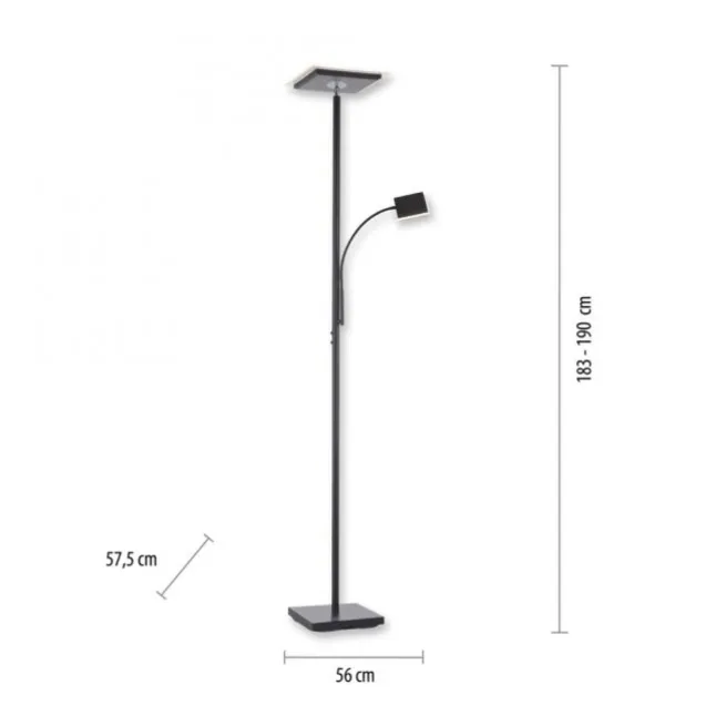 LED Stehleuchte, schwarz, dimmbar Touchdimmer Lesearm zuschaltbar, eckig