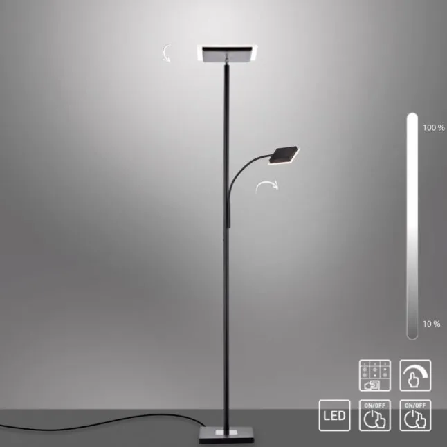 LED Stehleuchte, schwarz, dimmbar Touchdimmer Lesearm zuschaltbar, eckig
