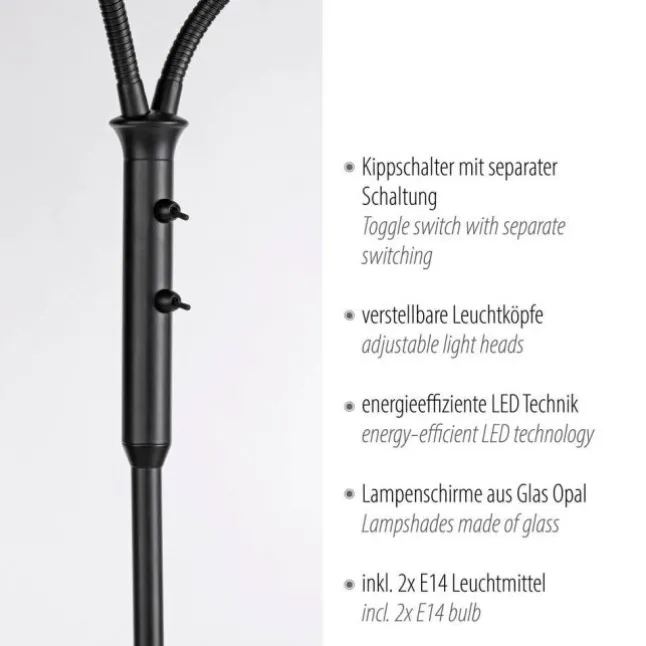 LED Stehleuchte schwarz 2-flammig flexibel verstellbar mit Schalter