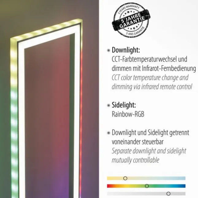 LED Stehleuchte silber farbig Fußschalter dimmbar Sidelight RGB Rainbow