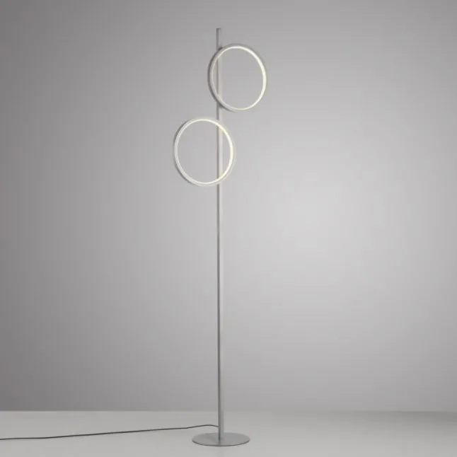 LED Stehleuchte silber schlichtes Design Fußschalter warmweiß