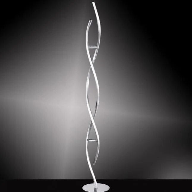 LED Stehleuchte, stahlfarben, geschwungene Form, dimmbar, modern, design