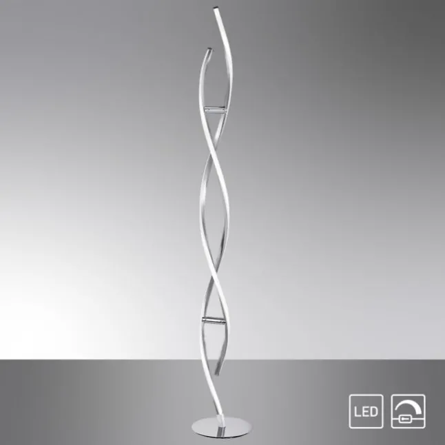 LED Stehleuchte, stahlfarben, geschwungene Form, dimmbar, modern, design