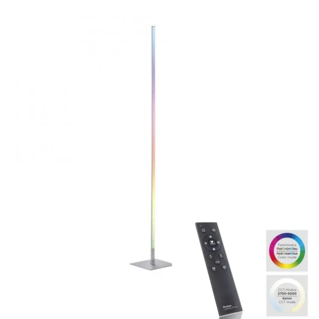 LED Stehleuchte, stahlfarben, RGB, Fernbedienung, dimmbar