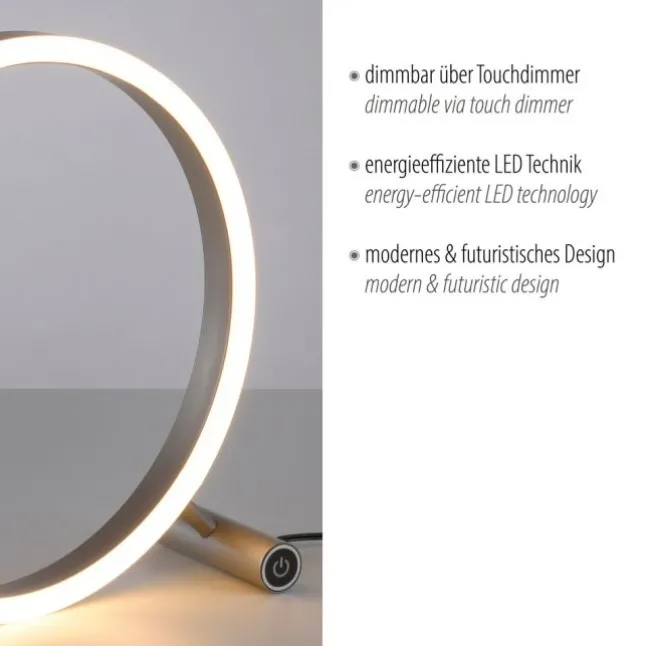 LED Tischlampe aluminium rund Ø30cm Touchdimmer Switchmo warmweiß Licht