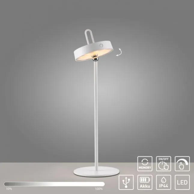 LED Tischlampe weiß Akku Touchdimmer spritzwassergeschützt USB