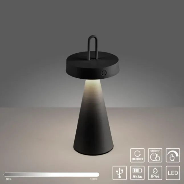 LED Tischleuchte Akku schwarz dimmbar per Touch IP44 Innen-Außen