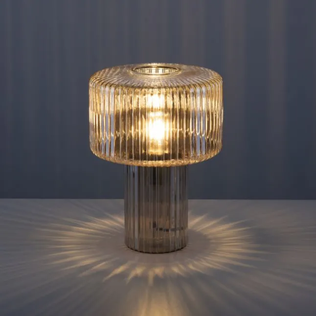 LED Tischleuchte amberfarben Pilzform Glas Ø25cm Schalter