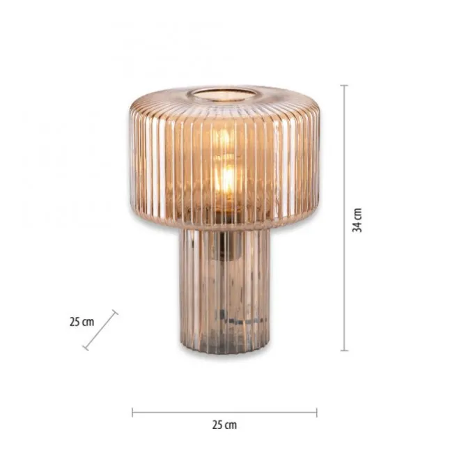 LED Tischleuchte amberfarben Pilzform Glas Ø25cm Schalter