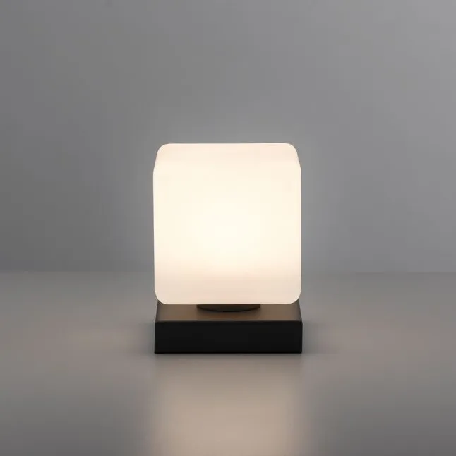 LED Tischleuchte anthrazit farbig Würfelform Touchdimmer zeitloses Design