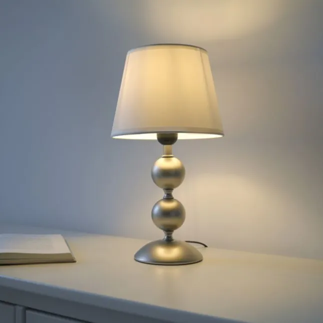 LED Tischleuchte bronze creme weißer Stoffdschirm Schnurschalter