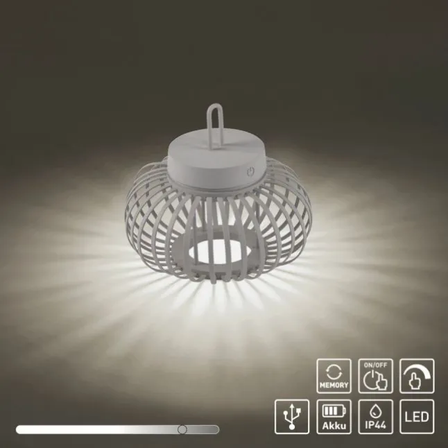 LED Tischleuchte D=25cm greige Akkulampe USB IP44 dimmbar per Touch