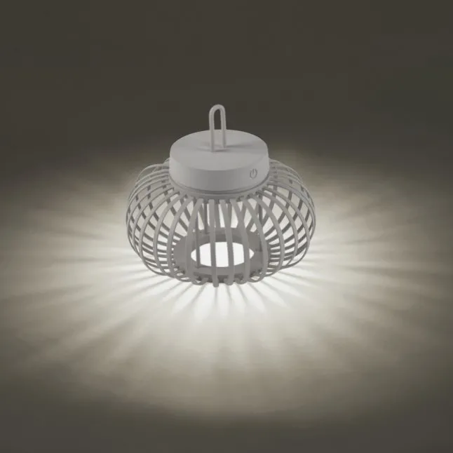 LED Tischleuchte D=25cm greige Akkulampe USB IP44 dimmbar per Touch