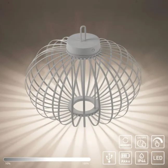 LED Tischleuchte D=46cm greige Akkulampe USB IP44 dimmbar per Touch