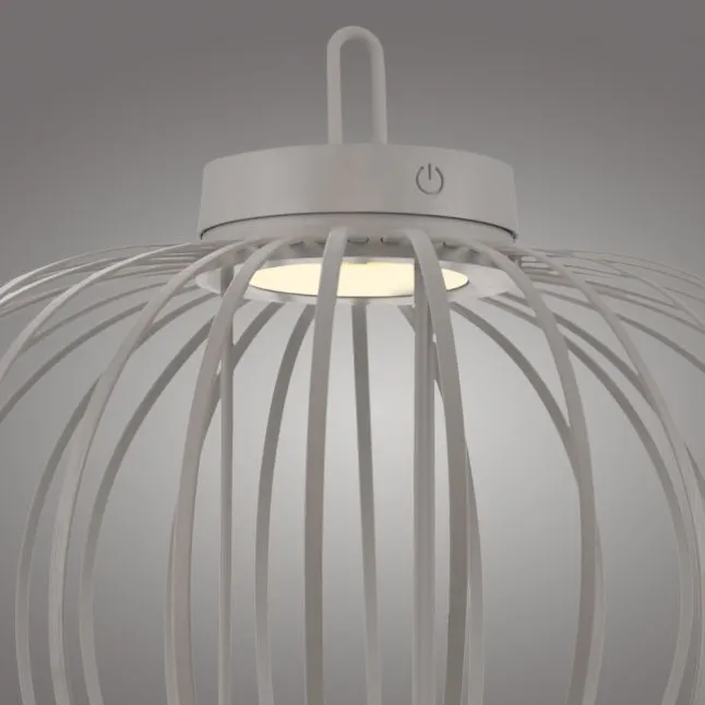 LED Tischleuchte D=46cm greige Akkulampe USB IP44 dimmbar per Touch