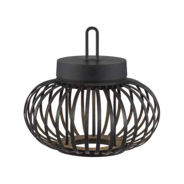 LED Tischleuchte D=25cm schwarz Akkulampe USB IP44 dimmbar per Touch