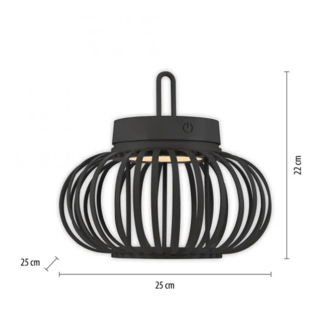 LED Tischleuchte D=25cm schwarz Akkulampe USB IP44 dimmbar per Touch