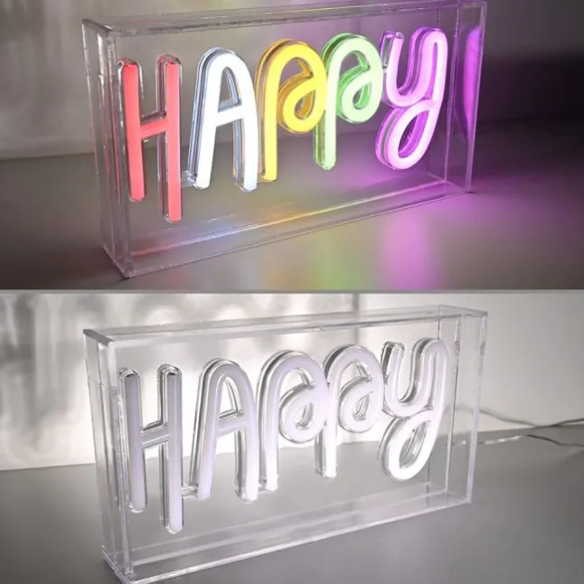 LED Tischleuchte Schriftzug Happy mehrfarbig USB Schalter dekorativ