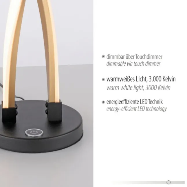 LED Tischleuchte schwarz gold Touchdimmer gebogen Innenleuchte