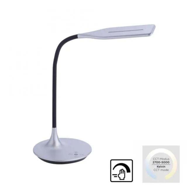 LED-Tischleuchte, silber, Flexarm, Lichtfarbsteuerung, dimmbar