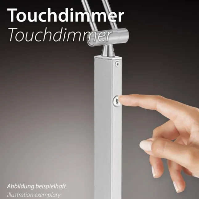 LED-Tischleuchte, Stahl, Opalglas, warmweißes Licht, dimmbar