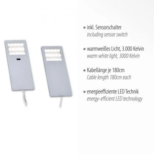 LED-Unterbauleuchten, 2er Set, Aluminium, warmweiß, Sensorschalter, modern