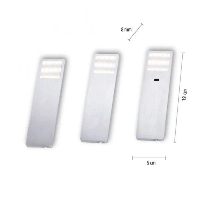 LED-Unterbauleuchten, 3er Set, Aluminium, inkl. Zuleitung, Sensorschalter