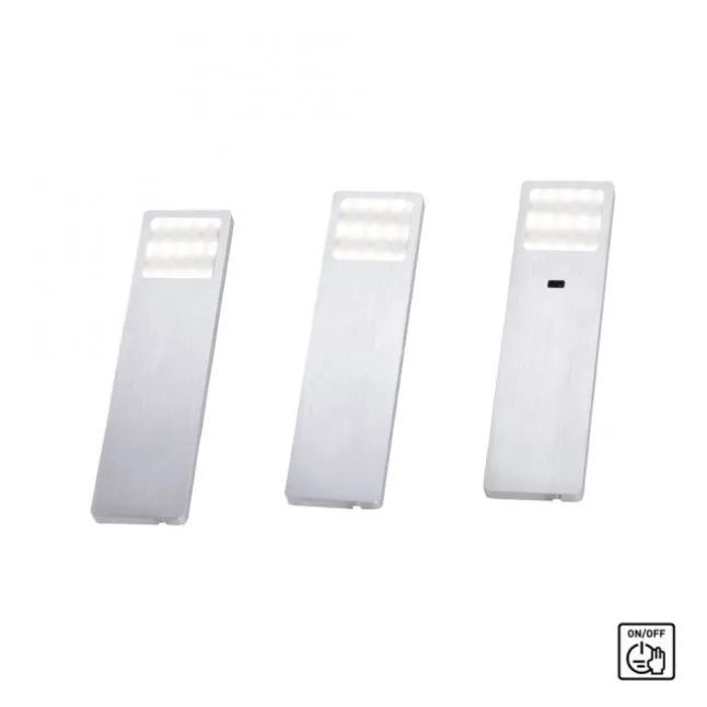 LED-Unterbauleuchten, 3er Set, Aluminium, inkl. Zuleitung, Sensorschalter
