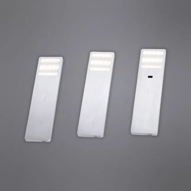 LED-Unterbauleuchten, 3er Set, Aluminium, inkl. Zuleitung, Sensorschalter