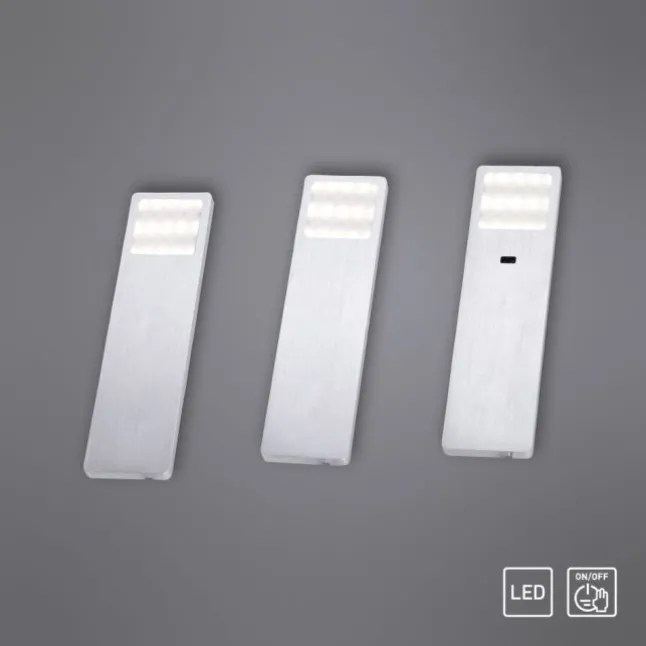 LED-Unterbauleuchten, 3er Set, Aluminium, inkl. Zuleitung, Sensorschalter