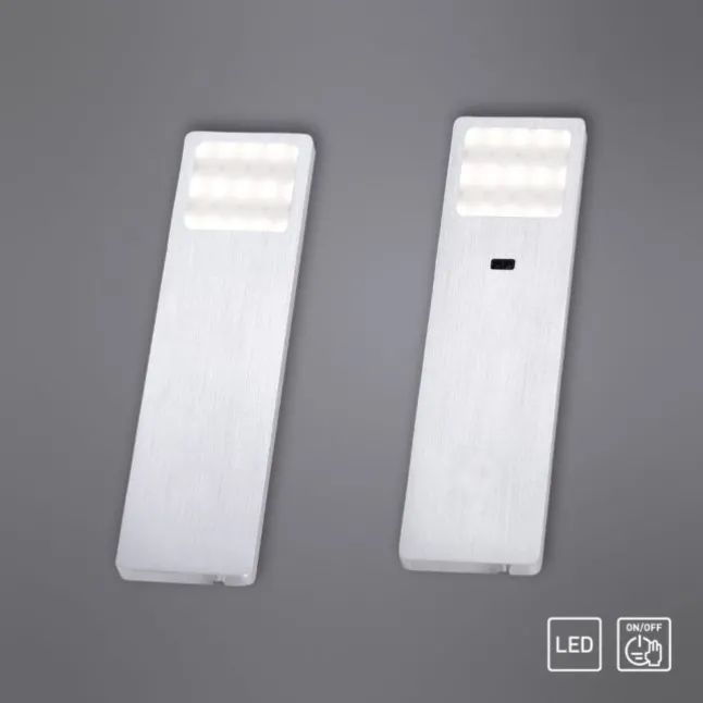 LED-Unterbauleuchten, 2er Set, warmweiße Lichtfarbe, modern, aluminium