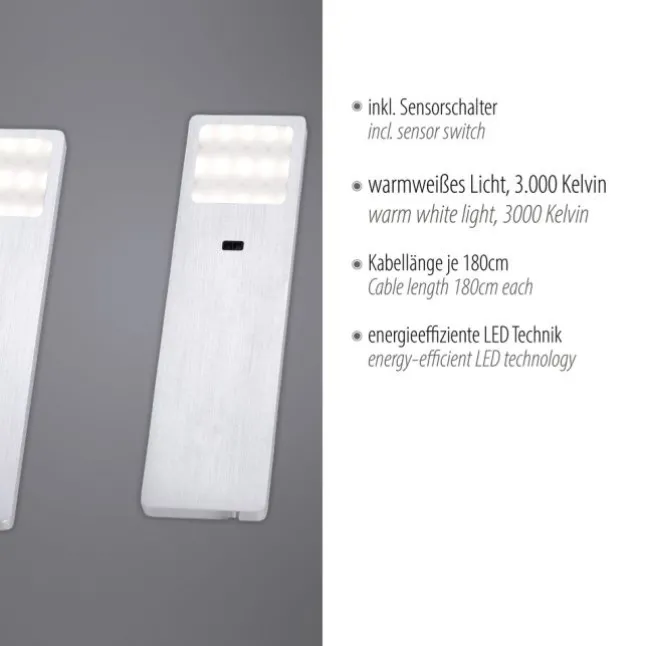 LED-Unterbauleuchten, 2er Set, warmweiße Lichtfarbe, modern, aluminium