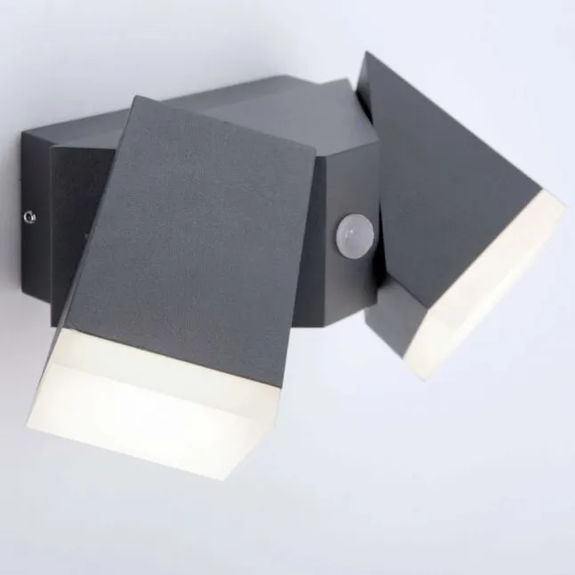 LED Wandleuchte, anthrazit, schlichtes Design, schwenkbar, Bewegungsmelder