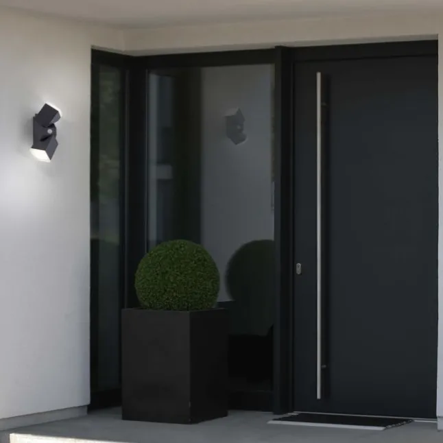 LED Wandleuchte, anthrazit, schlichtes Design, schwenkbar, Bewegungsmelder