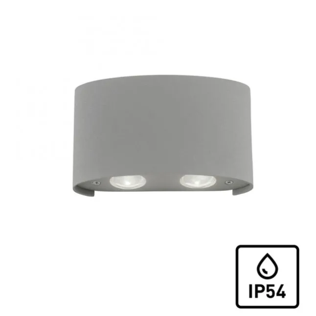 LED-Wandleuchte, Außenleuchte, silber, halbrund, 4flg, warmweiß, Up+Down, IP54