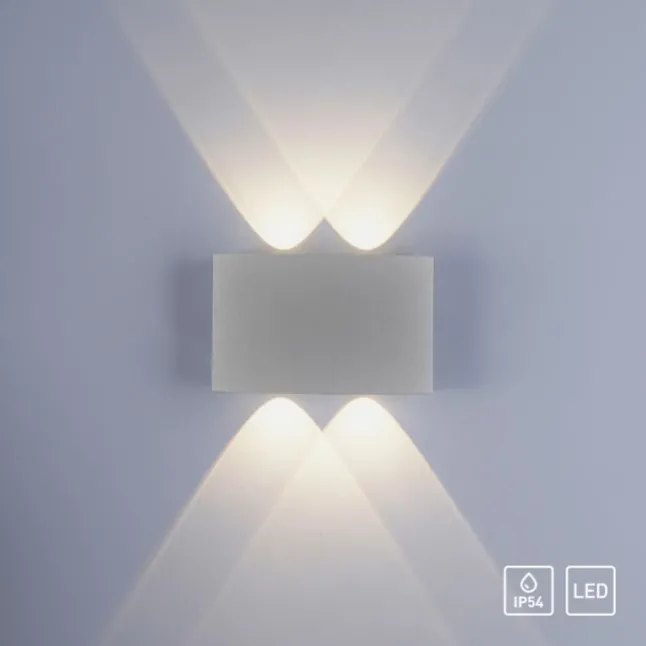 LED-Wandleuchte, Außenleuchte, silber, halbrund, 4flg, warmweiß, Up+Down, IP54
