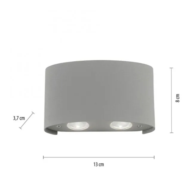 LED-Wandleuchte, Außenleuchte, silber, halbrund, 4flg, warmweiß, Up+Down, IP54