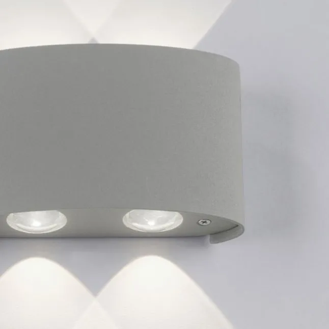 LED-Wandleuchte, Außenleuchte, silber, halbrund, 4flg, warmweiß, Up+Down, IP54