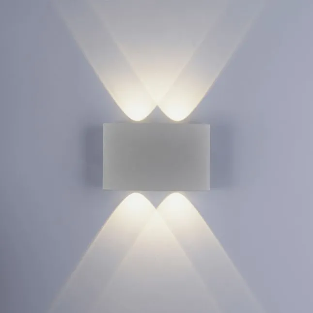 LED-Wandleuchte, Außenleuchte, silber, halbrund, 4flg, warmweiß, Up+Down, IP54