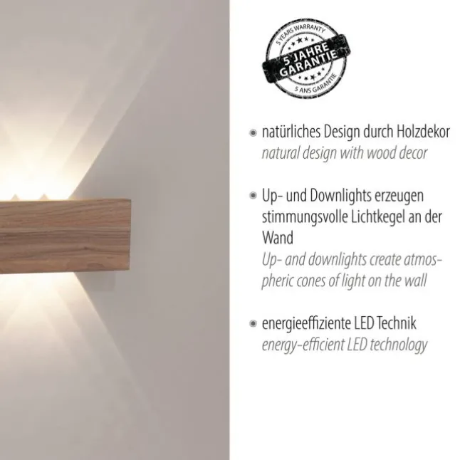 LED-Wandleuchte, holz, 1-flammig, IP20, warmweiß, 3000K