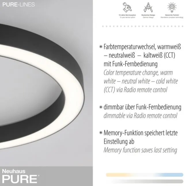 Paul Neuhaus LED Deckenleuchte PURE Lines Round graphite 50cm dimmbar CCT